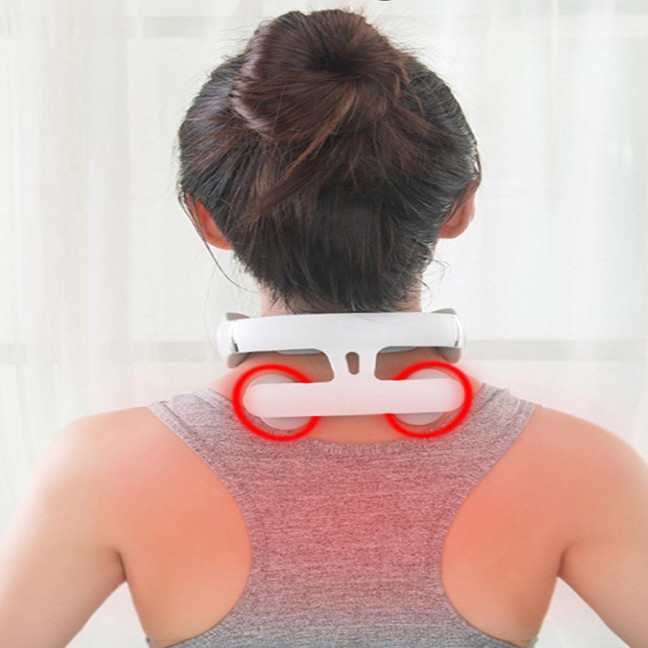 Portable Neck Massager 6 Vibration Modes 16 Intensity Levels Rechargeable Deep Tissue Neck Pain Relief Electric Heated Vibration Cervical Massager 