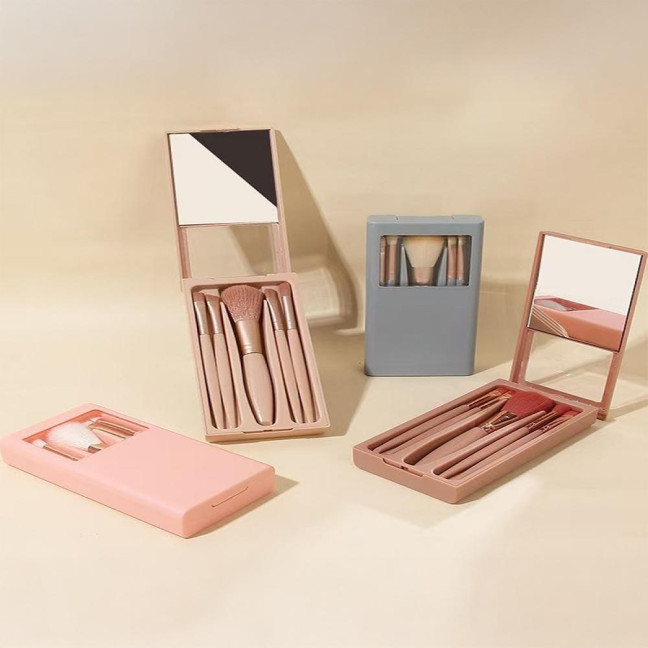 5Pcs/Set Women Makeup Brush Kit with Mirror Storage Box Professional Synthetic Eye Shadow Blush Foundations Concealer Blending Cosmetic Brush 