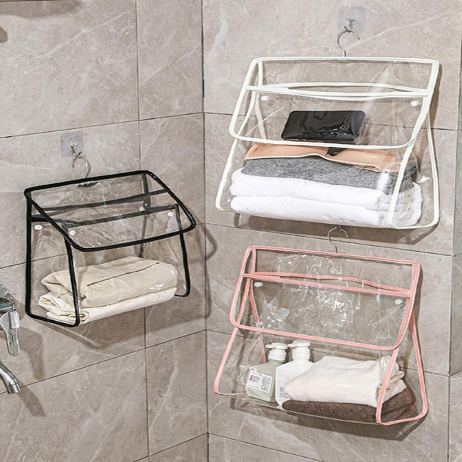Waterproof Shower Clothes Bag Transparent Bathroom Storage Bag Hanging Storage Pouch with Hook for Mobile Phone Dry Clothes Towel Dorms RVs
