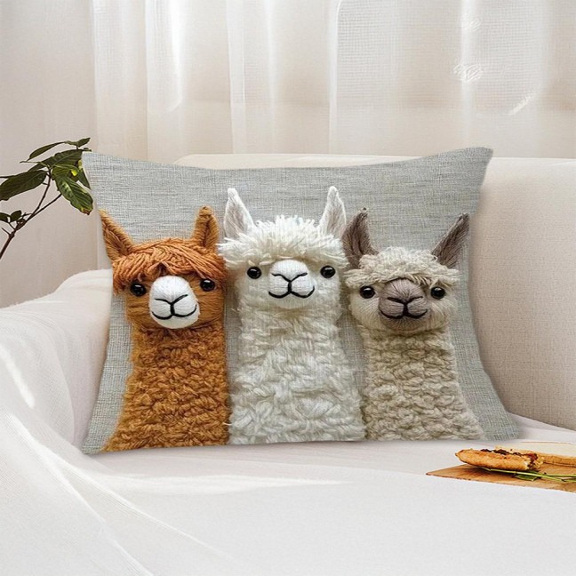 Pillow Cover 2D Alpaca Pattern Easy to Wash Soft Breathable Fabric Cushion Cover Living Room Bedroom Home Decor