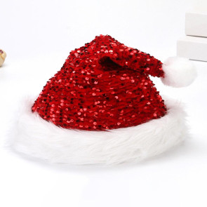Christmas Sequin Santa Hat for Adults Unisex Glittery Sparkly Holiday Hat with Fluffy Pompom for New Year Xmas Party Supplies