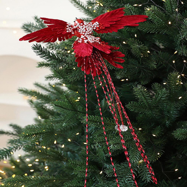 Artificial Glitter Birds Christmas Tree Ornament Realistic Long Tail Hummingbird with Faux Pearl for Holiday Wedding Party Xmas Tree Garland Wreath Decor 