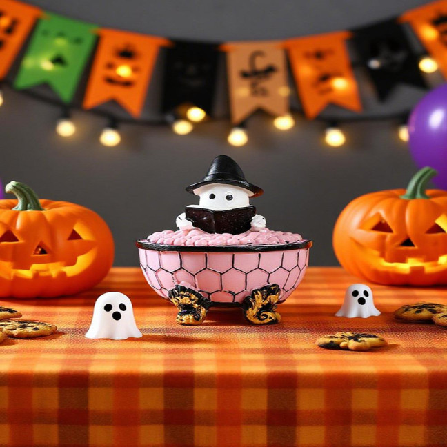 Ghost Bubble Bath Light Halloween Ghost Reading Book Night Light Handmade LED Table Lamp for Bedroom Study Room Bathroom Decor