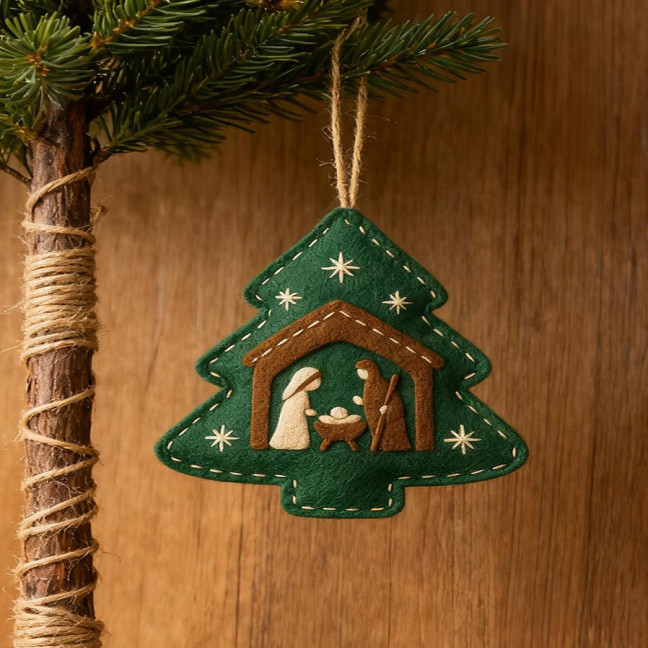 Handmade Felt Christmas Tree Decoration Religious Nativity Scene Ornament Christian Birth of Jesus Hanging Ornament for Xmas Party Decor
