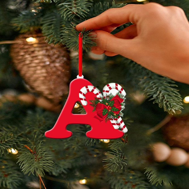 Christmas Acrylic Letter Hanging Decoration Car Rearview Mirror Xmas Tree A to Z Alphabet Hanging Ornament Holiday Party Pendant 