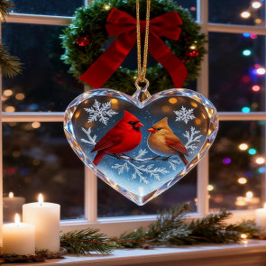 Red Birds Christmas Ornaments Couple Bird Heart Shaped Ornament for Xmas Tree Holiday Gifts for Bird Lovers Women