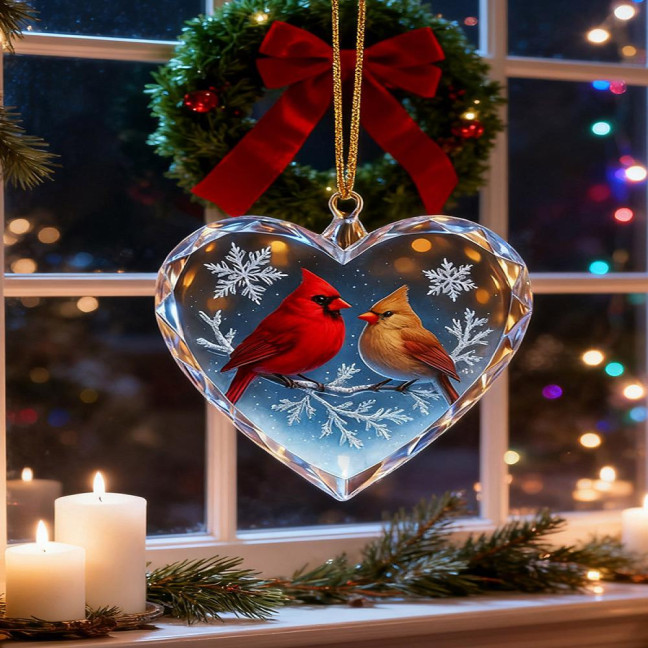 Red Birds Christmas Ornaments Couple Bird Heart Shaped Ornament for Xmas Tree Holiday Gifts for Bird Lovers Women Red Birds Christmas Ornaments Couple Bird Heart Shaped Ornament for Xmas Tree Holiday Gifts for Bird Lovers Women