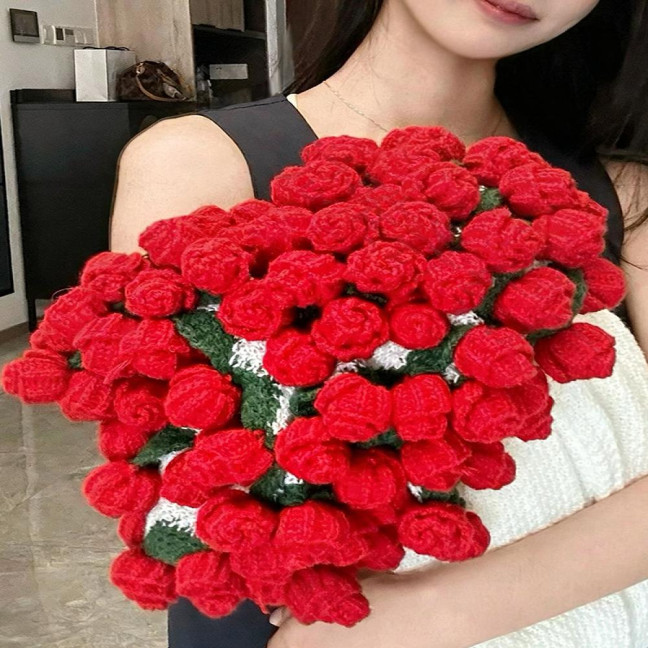 Rose Bouquet Blanket Handmade Crocheted Rose Blanket Floral Design Throw Blanket for Sofa Couch Car Bed Girls Women Birthday Gift