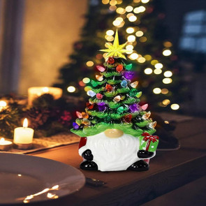 Lighted Up Gnomes Christmas Tree Figurine Small Prelit Faceless Old Man Christmas Tree with Multicolored Light for Home Room Fireplace Tabletop Decor