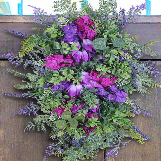 Purple Tulip Wreath with Hydrangea & Hyacinth Artificial Flower Lavender Garland Realistic Spring-Summer Floral Decor for Door Wall Home & Party Purple Tulip Wreath with Hydrangea & Hyacinth Artificial Flower Lavender Garland Realistic Spring-Summer Floral Decor for Door Wall Home & Party