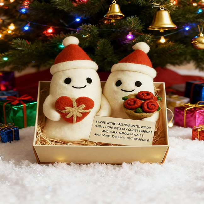 Christmas Ghost Friends Plush Set Cute Small Ghost with Santa Hat for Holiday Home Party Decor Friendship Gifts for Best Friends