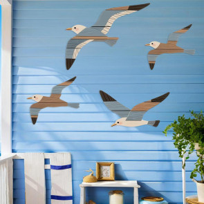4Pcs/Set Seagull Wall Decoration Seaside Style Wall Accents Rustic Charm Handcrafted Bird Wall Hanging Decor
