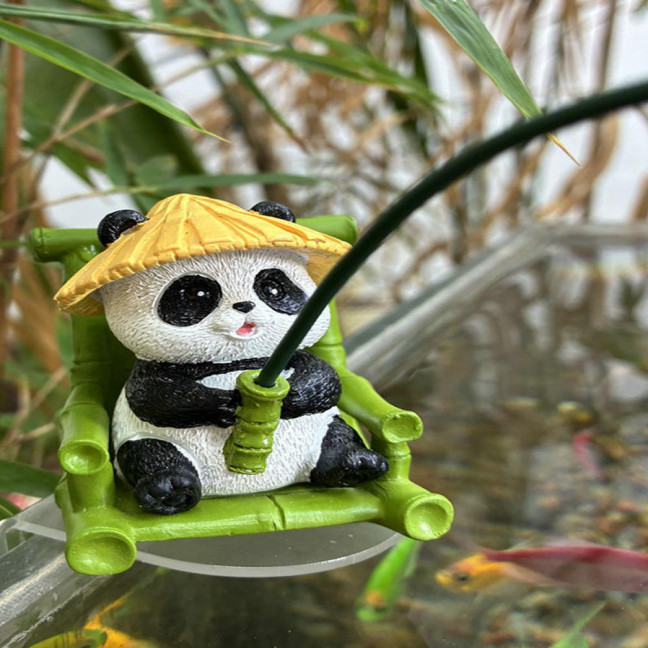 Fishing Panda Figurine Bamboo Chair Panda Resin Statue Sculpture Outdoor Yard Fishpond Aquarium Fish Tanks Edge Decoration Ornament 