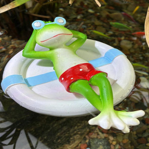 Floating Swim Ring Frog Figurine Sleeping Frog Statue Sculpture Outdoor Garden Yard Fishpond Aquarium Decoration Ornament 