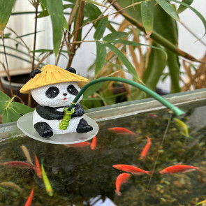 Cartoon Panda Fishing Figurine Sitting Panda Resin Statue Sculpture Outdoor Yard Fishpond Aquarium Fish Tanks Edge Decoration Ornament 