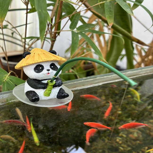 Cartoon Panda Fishing Figurine Sitting Panda Resin Statue Sculpture Outdoor Yard Fishpond Aquarium Fish Tanks Edge Decoration Ornament 