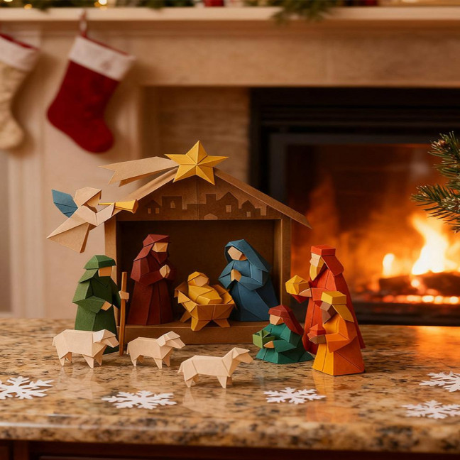 DIY Paper Nativity Scene 3D Origami Paper Craft Kit Christmas Nativity DIY Kit with Jesus Christ Holy Family for Kids School Family Activity