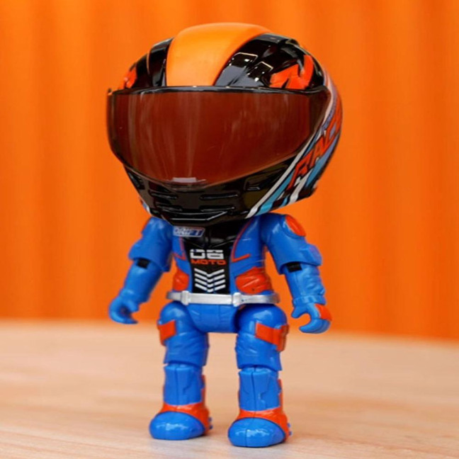 Transforming Motorcycle Rider Figurine Deformable Helmet Racing Driver Action Figure with Movable Joints Desktop Decoration Ornament 