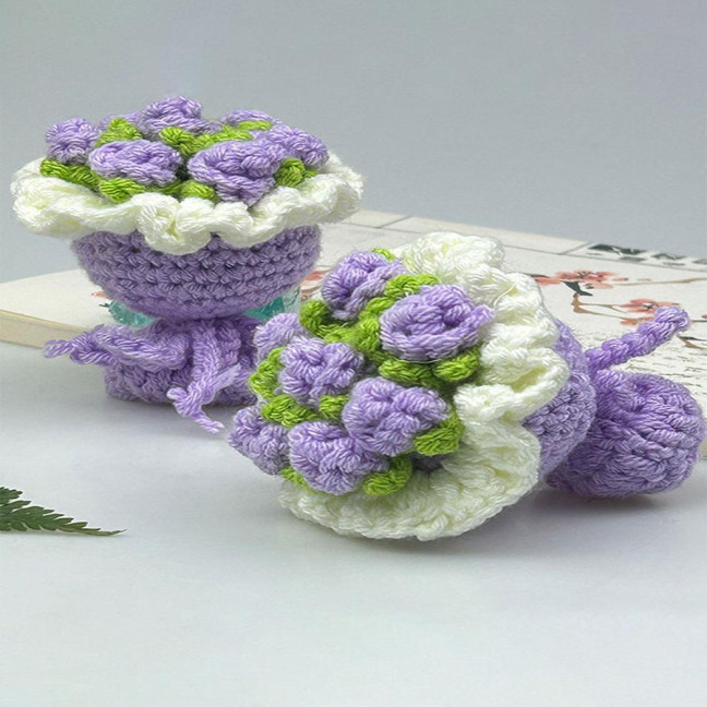 Crochet Rose Flower Bouquet Decoration Handmade Knitting Floral Ornament Finished Hand Woven Flower Table Centerpiece 