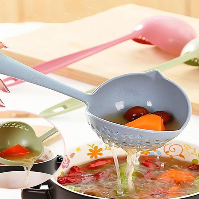 2-In-1 Long Handle Soup Ladle with Strainer Soup Spoon Essential Kitchen Tool for Cooking And Serving Hot Soups 2-In-1 Long Handle Soup Ladle with Strainer Soup Spoon Essential Kitchen Tool for Cooking And Serving Hot Soups
