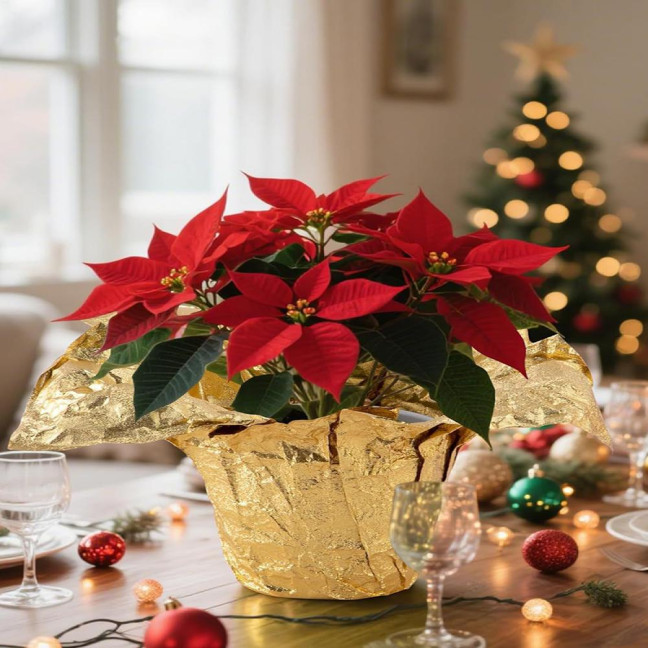 10 Yard Floral Foil Plant Pot Covers Red/Golden Matte Texture Plant Pot Wrapping Paper for Christmas Home Flower Pot DIY Decor