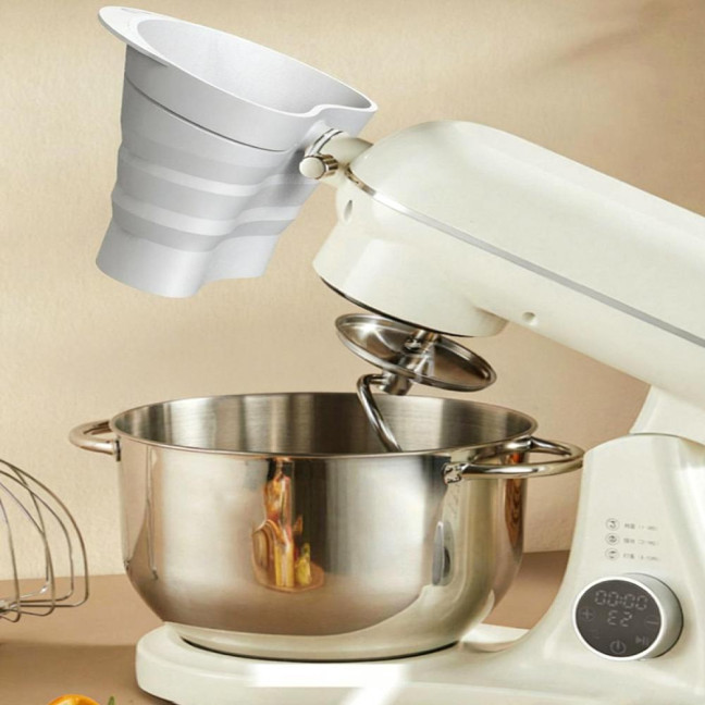 Silicone Flour Funnel for KitchenAid 5-Qt Mixer Flexible Collapsible Mess-free Pouring Funnel with 30-degrees Angled Spout Professional Baking Tool 