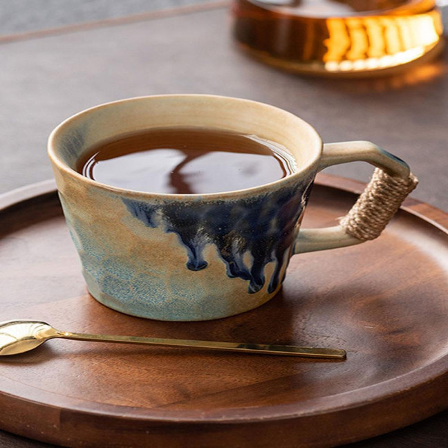 350ml Ceramic Mug Tea Coffee Cup Spiral Hemp Rope Vintage Office Mug Water Cup Household Decoration Handmade Gift Mug