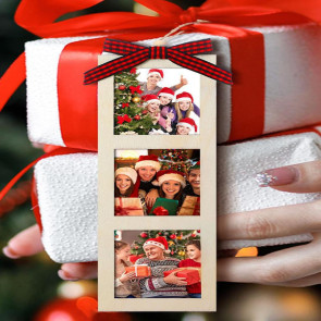 Christmas Photo Frame Ornament Wooden Hanging Decoration with 6 Photo Frames Photo Strip Frame with Hanging Loop for Xmas Tree Decor