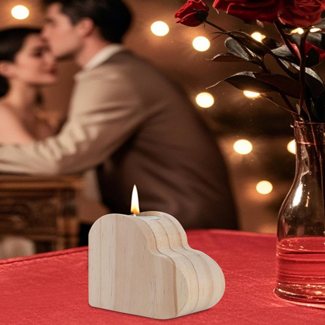 Wooden Love Heart Candle Holder Farmhouse Rustic Heart Shape Candle Stand Candlestick Table Centerpiece Home Office Desktop Decoration 