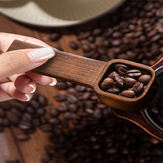 Wooden Coffee Spoons Walnut Wood Hanging Rope Coffee Measuring Scoop Ground Beans Square Tea Sugar Spoon for Home Office