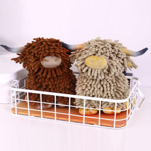 Fuzzy Animal Hand Towel Chenille Highland Cow Decorative Towel Cute Doll Absorbent Hand Towel for Bathroom Kitchen