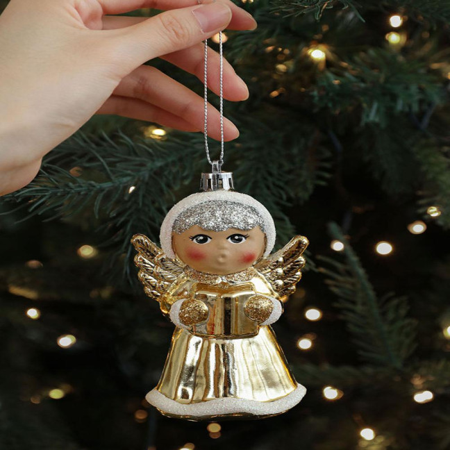 Christmas Hanging Decoration Glittery Angel Santa Claus Ornament Lightweight Xmas Decoration with Hanging Loop for Christmas Tree Door Mantel Decor 