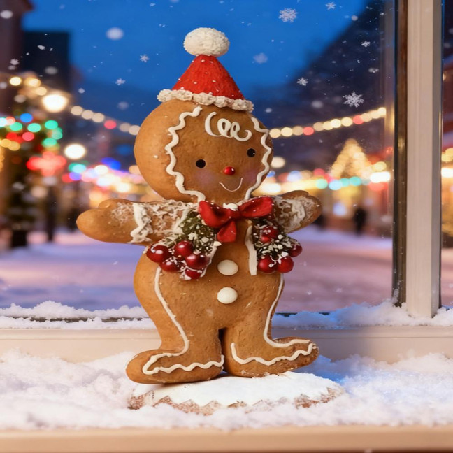 Christmas Gingerbread Man Night Light Battery Powered Resin Cookie Man Decoration Lamp Home Office Bedroom Kids Room Holiday Party Ornament 