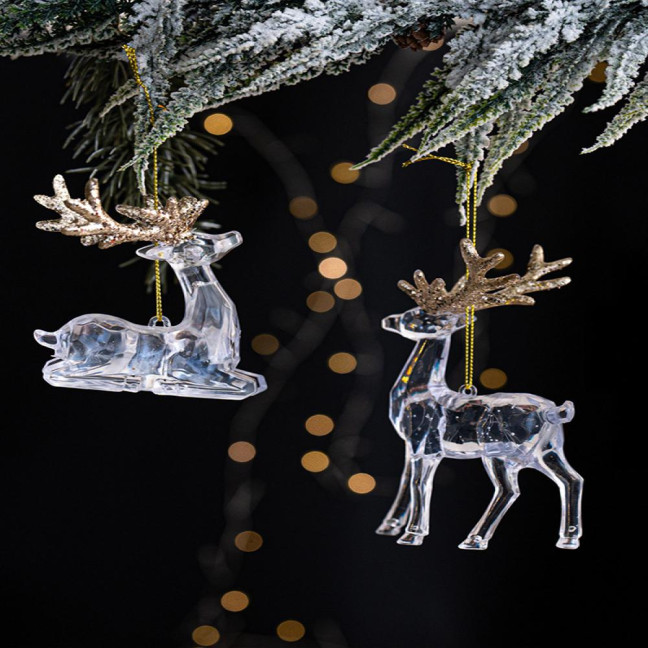 Christmas Tree Ornament Standing Deer Cup Butterflies Wing Design Sparkling Hanging Decoration Festive Holiday Season Home Decor