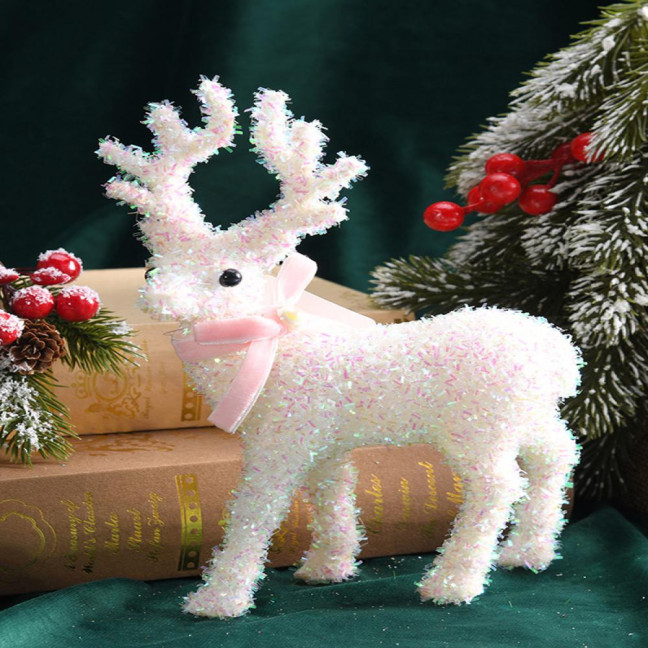 Christmas Reindeer Figurine Plastic White Elk Sculpture with Scarf Small Deer Statue Table Ornaments for Xmas Tabletop Mantel Shelf Decor Christmas Reindeer Figurine Plastic White Elk Sculpture with Scarf Small Deer Statue Table Ornaments for Xmas Tabletop Mantel Shelf Decor