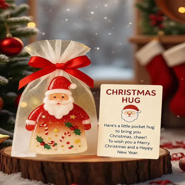 Little Pocket Christmas Hug Cute Mini Resin Santa Claus Ornaments with Encouragement Cards Pocket Hug Card Gift for Family Friends