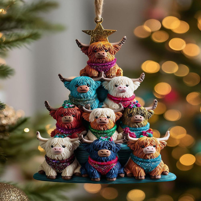 Highland Cow Christmas Ornament 2D Acrylic Christmas Car Ornaments Festive Themed Hanging Decor for Rearview Mirror Tree & Holiday Home Display