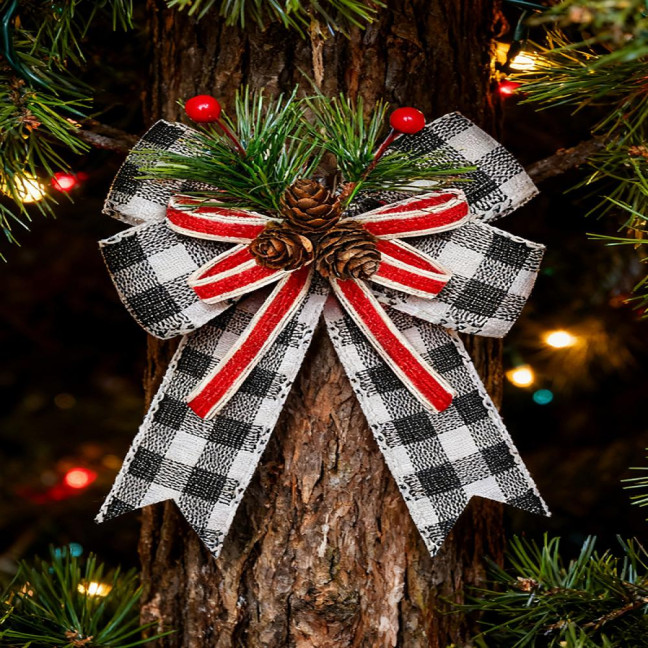 Christmas Burlap Plaid Bow with Pine Cones Pine Needles Large Buffalo Plaid Bow Xmas Wreath Checkered Bow for Holiday Crafts Home Party Tree Decor Christmas Burlap Plaid Bow with Pine Cones Pine Needles Large Buffalo Plaid Bow Xmas Wreath Checkered Bow for Holiday Crafts Home Party Tree Decor