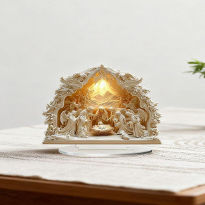 Christmas Nativity Ornament Jesus' Birth Scene Virgin Mary Angel Cartoon Print Christian Tabletop Centerpiece for Home Office Holiday Display
