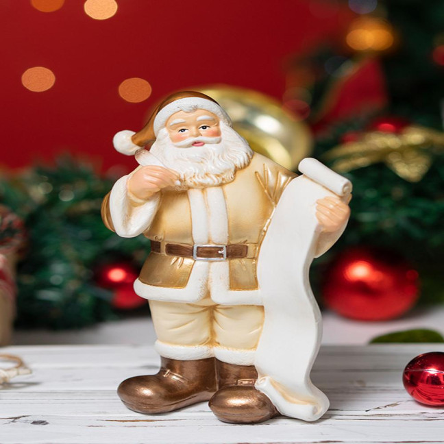 Santa Claus Figurine Small Resin Santa Sculpture with Gift Bag/Wish List for Mantle Bookshelf Tabletop New Year Party Decoration