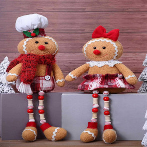 Christmas Doll Large Size Plush Gingerbread Man Boy Girl Figures with Chef Hat Bowknot Ornament Window Holiday Xmas Decoration