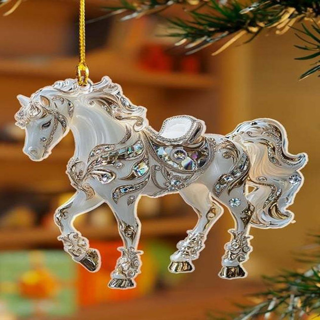 Horse Ornament Sparkly Rhinestone Horse Christmas Tree Ornament 2D Acrylic Pendant Holiday Keepsake Gifts for Women Girls Horse Lovers