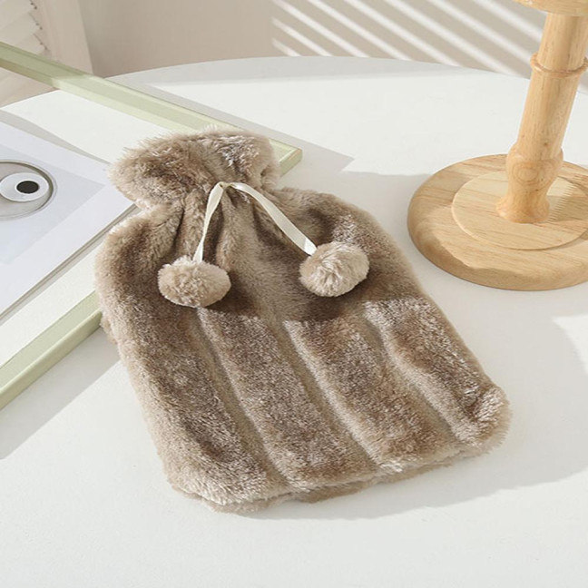 2000ML Rubber Hot Water Bottle with Soft Plush Cover Leak-Proof Back Neck Shoulder Menstrual Cramp Pain Relief Hot Cold Compress Warmer Bag 