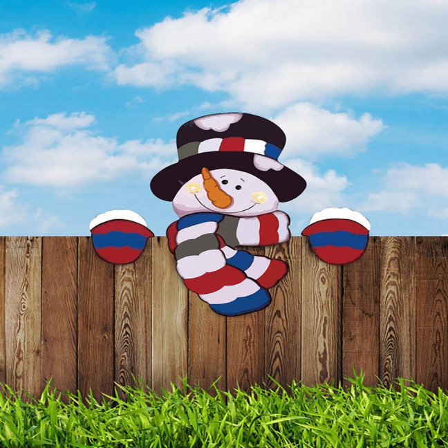 Snowman Fence Peeker Christmas Decoration Funny Wooden Christmas Fence Ornament Cute Snowman Peeking Yard Sign for Garden Courtyard Wall Holiday Home Decor
