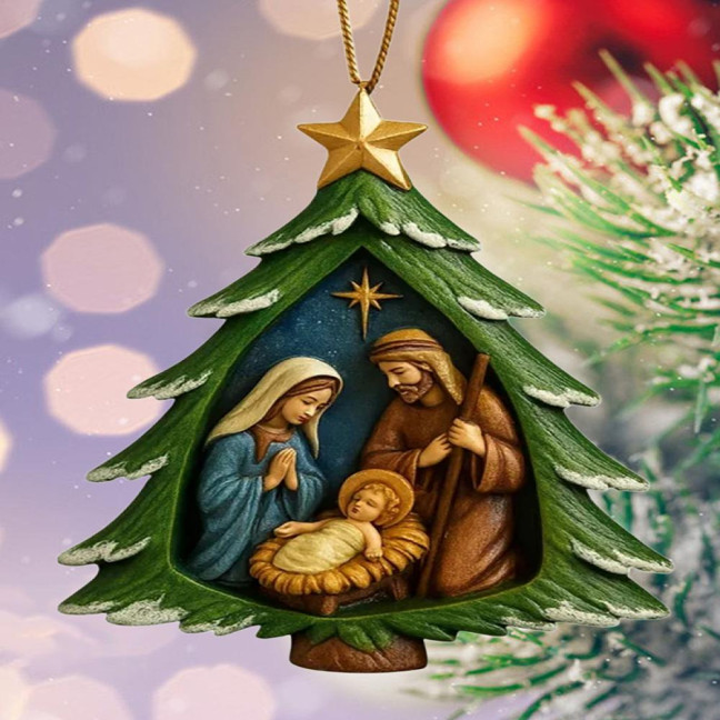 Nativity Christmas Tree Ornament Religious Acrylic Holy Family Hanging Ornament The Birth of Jesus Christian Decoration for Xmas Tree Decor