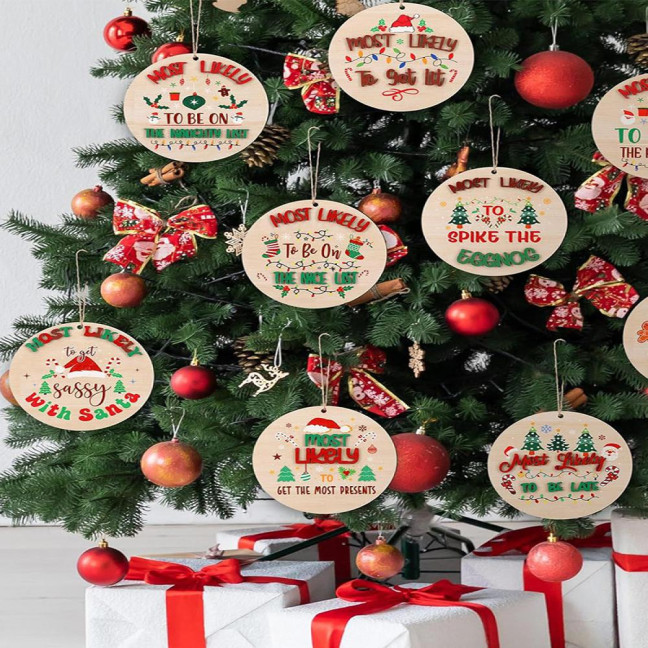 9Pcs Christmas Ornaments Xmas Tree Decoration Pendant Set with Santa Snowman Gingerbread Man Pattern Holiday Party Supplies