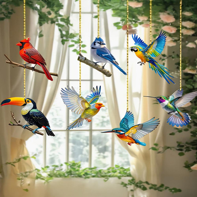 Hummingbird Christmas Ornaments 2D Acrylic Flying Bird Hanging Pendants for Christmas Tree Door Window Home Decor