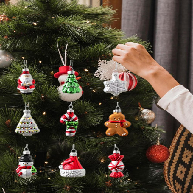 Christmas Mini Glass Ornaments Set Small Vintage Snowman Santa Tree Snowflake Candy Cane Ornaments for Xmas Tree Hanging Decor