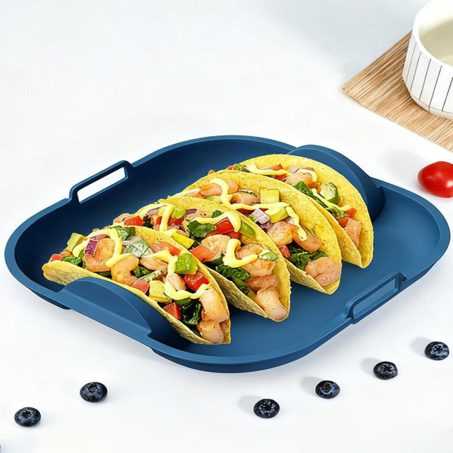 Silicone Taco Holder Reusable Taco Plates with 4 Dividers And Handle Dishwasher Microwave Oven Safe Taco Serving Tray