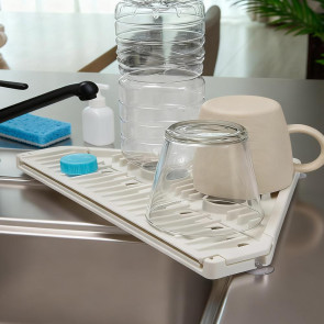 Triangle Corner Sink Caddy Dish Drying Rack Over The Sink Roll Up Dish Drainer Mat with Suction Cups Kitchen Organizer 